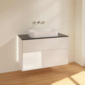 Тумба под раковину Villeroy & Boch Finion 100х50,1 см с подсветкой МДФ глянцевый белый лак/стекло черное матовое G652MTGF