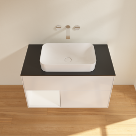 Тумба под раковину Villeroy & Boch Finion 100х50,1 см с подсветкой МДФ глянцевый белый лак/стекло черное матовое G652MTGF