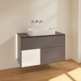 Тумба под раковину Villeroy & Boch Finion 100х50,1 см с подсветкой МДФ антрацит матовый лак/стекло черное матовое G652MTGK