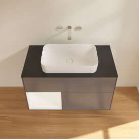 Тумба под раковину Villeroy & Boch Finion 100х50,1 см с подсветкой МДФ антрацит матовый лак/стекло черное матовое G652MTGK