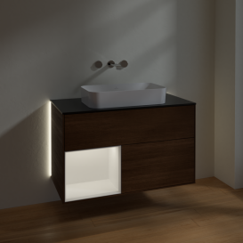 Тумба под раковину Villeroy & Boch Finion 100х50,1 см с подсветкой МДФ шпон грецкого ореха/стекло черное матовое G652MTGN