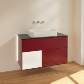 Тумба под раковину Villeroy & Boch Finion 100х50,1 см с подсветкой МДФ пион матовый лак/стекло черное матовое G652MTHB