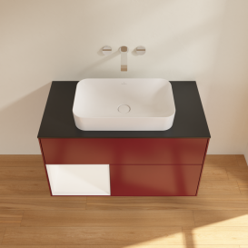 Тумба под раковину Villeroy & Boch Finion 100х50,1 см с подсветкой МДФ пион матовый лак/стекло черное матовое G652MTHB