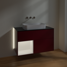 Тумба под раковину Villeroy & Boch Finion 100х50,1 см с подсветкой МДФ пион матовый лак/стекло черное матовое G652MTHB