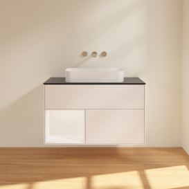 Тумба под раковину Villeroy & Boch Finion 100х50,1 см с подсветкой МДФ белый матовый лак/стекло черное матовое G652MTMT