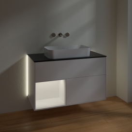 Тумба под раковину Villeroy & Boch Finion 100х50,1 см с подсветкой МДФ белый матовый лак/стекло черное матовое G652MTMT