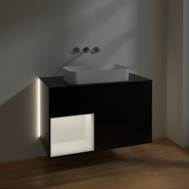 Тумба под раковину Villeroy & Boch Finion 100х50,1 см с подсветкой МДФ черный матовый лак/стекло черное матовое G652MTPD