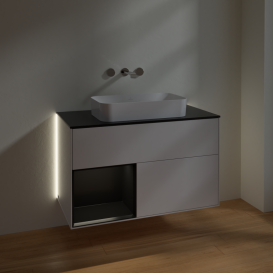 Тумба под раковину Villeroy & Boch Finion 100х50,1 см с подсветкой МДФ глянцевый белый лак/стекло черное матовое G652PDGF