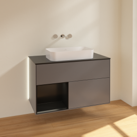 Тумба під раковину Villeroy & Boch Finion 100х50,1 см з підсвічуванням МДФ антрацит матовий лак/скло чорне матове G652PDGK