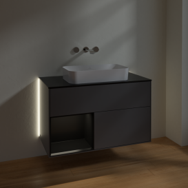 Тумба под раковину Villeroy & Boch Finion 100х50,1 см с подсветкой МДФ антрацит матовый лак/стекло черное матовое G652PDGK