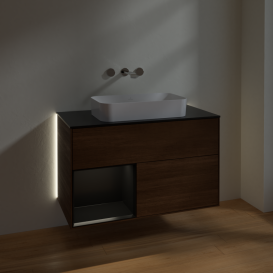 Тумба под раковину Villeroy & Boch Finion 100х50,1 см с подсветкой МДФ шпон грецкого ореха/стекло черное матовое G652PDGN