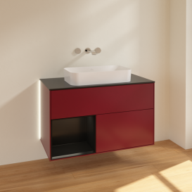 Тумба под раковину Villeroy & Boch Finion 100х50,1 см с подсветкой МДФ пион матовый лак/стекло черное матовое G652PDHB