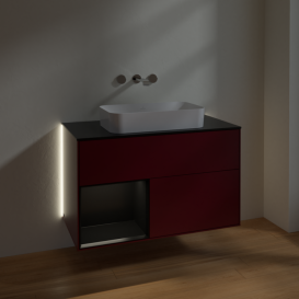 Тумба под раковину Villeroy & Boch Finion 100х50,1 см с подсветкой МДФ пион матовый лак/стекло черное матовое G652PDHB