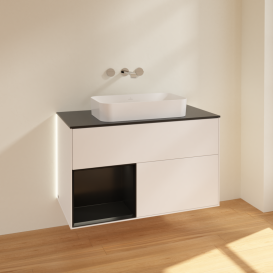 Тумба под раковину Villeroy & Boch Finion 100х50,1 см с подсветкой МДФ белый матовый лак/стекло черное матовое G652PDMT