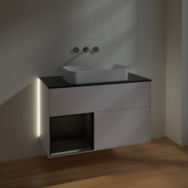 Тумба под раковину Villeroy & Boch Finion 100х50,1 см с подсветкой МДФ белый матовый лак/стекло черное матовое G652PDMT