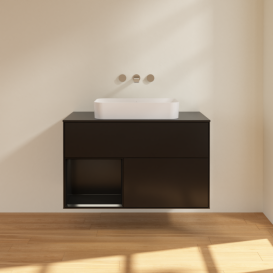 Тумба под раковину Villeroy & Boch Finion 100х50,1 см с подсветкой МДФ черный матовый лак/стекло черное матовое G652PDPD
