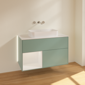 Тумба под раковину Villeroy & Boch Finion 100х50,1 см с подсветкой МДФ оливковый матовый лак/стекло белое матовое G651GFGM