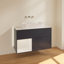 Тумба под раковину Villeroy & Boch Finion 100х50,1 см с подсветкой МДФ темно-синий матовый лак/стекло белое матовое G651GFHG