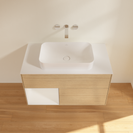 Тумба под раковину Villeroy & Boch Finion 100х50,1 см с подсветкой МДФ шпон дуба/стекло белое матовое G651GFPC