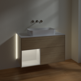 Тумба под раковину Villeroy & Boch Finion 100х50,1 см с подсветкой МДФ шпон дуба/стекло белое матовое G651GFPC