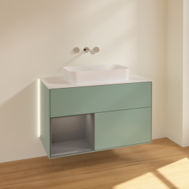 Тумба под раковину Villeroy & Boch Finion 100х50,1 см с подсветкой МДФ оливковый матовый лак/стекло белое матовое G651GKGM
