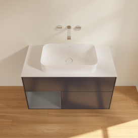 Тумба под раковину Villeroy & Boch Finion 100х50,1 см с подсветкой МДФ темно-синий матовый лак/стекло белое матовое G651GKHG