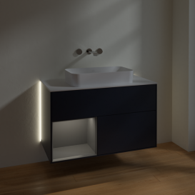 Тумба под раковину Villeroy & Boch Finion 100х50,1 см с подсветкой МДФ темно-синий матовый лак/стекло белое матовое G651GKHG