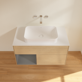 Тумба под раковину Villeroy & Boch Finion 100х50,1 см с подсветкой МДФ шпон дуба/стекло белое матовое G651GKPC