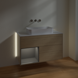 Тумба под раковину Villeroy & Boch Finion 100х50,1 см с подсветкой МДФ шпон дуба/стекло белое матовое G651GKPC