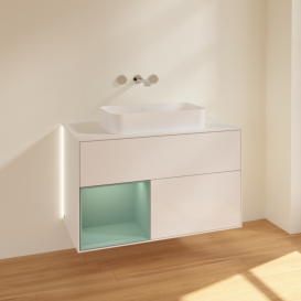 Тумба под раковину Villeroy & Boch Finion 100х50,1 см с подсветкой МДФ глянцевый белый лак/стекло белое матовое G651GMGF