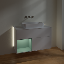 Тумба под раковину Villeroy & Boch Finion 100х50,1 см с подсветкой МДФ глянцевый белый лак/стекло белое матовое G651GMGF