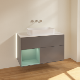 Тумба под раковину Villeroy & Boch Finion 100х50,1 см с подсветкой МДФ антрацит матовый лак/стекло белое матовое G651GMGK