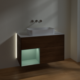 Тумба под раковину Villeroy & Boch Finion 100х50,1 см с подсветкой МДФ шпон грецкого ореха/стекло белое матовое G651GMGN