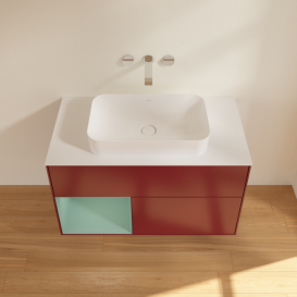 Тумба под раковину Villeroy & Boch Finion 100х50,1 см с подсветкой МДФ пион матовый лак/стекло белое матовое G651GMHB