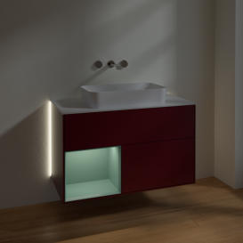 Тумба под раковину Villeroy & Boch Finion 100х50,1 см с подсветкой МДФ пион матовый лак/стекло белое матовое G651GMHB