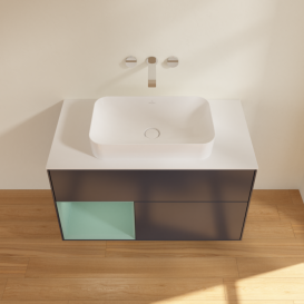 Тумба под раковину Villeroy & Boch Finion 100х50,1 см с подсветкой МДФ темно-синий матовый лак/стекло белое матовое G651GMHG