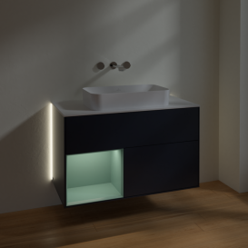 Тумба под раковину Villeroy & Boch Finion 100х50,1 см с подсветкой МДФ темно-синий матовый лак/стекло белое матовое G651GMHG