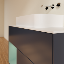 Тумба под раковину Villeroy & Boch Finion 100х50,1 см с подсветкой МДФ темно-синий матовый лак/стекло белое матовое G651GMHG