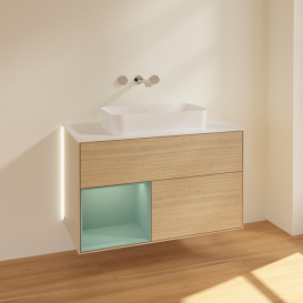Тумба под раковину Villeroy & Boch Finion 100х50,1 см с подсветкой МДФ шпон дуба/стекло белое матовое G651GMPC