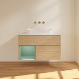 Тумба под раковину Villeroy & Boch Finion 100х50,1 см с подсветкой МДФ шпон дуба/стекло белое матовое G651GMPC