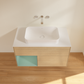 Тумба под раковину Villeroy & Boch Finion 100х50,1 см с подсветкой МДФ шпон дуба/стекло белое матовое G651GMPC