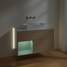 Тумба под раковину Villeroy & Boch Finion 100х50,1 см с подсветкой МДФ шпон дуба/стекло белое матовое G651GMPC