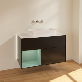 Тумба под раковину Villeroy & Boch Finion 100х50,1 см с подсветкой МДФ черный матовый лак/стекло белое матовое G651GMPD