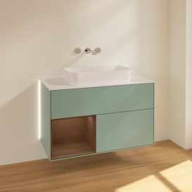 Тумба под раковину Villeroy & Boch Finion 100х50,1 см с подсветкой МДФ оливковый матовый лак/стекло белое матовое G651GNGM