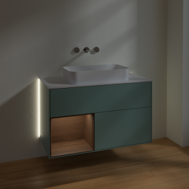 Тумба под раковину Villeroy & Boch Finion 100х50,1 см с подсветкой МДФ оливковый матовый лак/стекло белое матовое G651GNGM