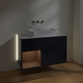 Тумба под раковину Villeroy & Boch Finion 100х50,1 см с подсветкой МДФ темно-синий матовый лак/стекло белое матовое G651GNHG