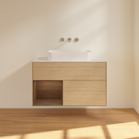 Тумба под раковину Villeroy & Boch Finion 100х50,1 см с подсветкой МДФ шпон дуба/стекло белое матовое G651GNPC