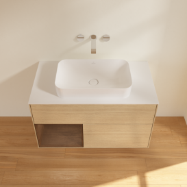 Тумба под раковину Villeroy & Boch Finion 100х50,1 см с подсветкой МДФ шпон дуба/стекло белое матовое G651GNPC