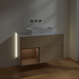 Тумба под раковину Villeroy & Boch Finion 100х50,1 см с подсветкой МДФ шпон дуба/стекло белое матовое G651GNPC