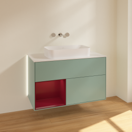 Тумба под раковину Villeroy & Boch Finion 100х50,1 см с подсветкой МДФ оливковый матовый лак/стекло белое матовое G651HBGM